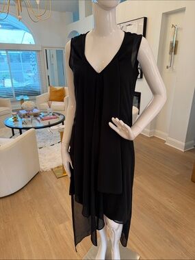 Chiffon Asymmetrical V-Neck Dress in Black